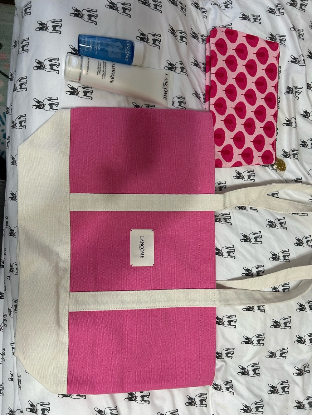 Lancome Pink and Cream Canvas Tote Bag